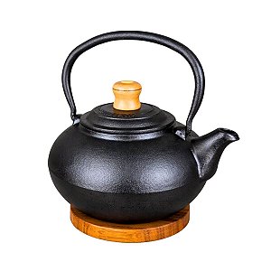 Chaleira De Ferro Fundido 1,9 Litros E Base Suporte Madeira