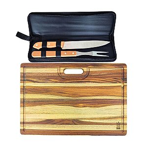 Tábua de Churrasco Com Estojo De Faca E Garfo
