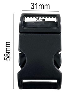 50un Fecho 25mm Preto Plástico Bolsa Mochila Alça Presilha