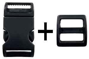 10 Fecho + 10 Regulador 25mm Preto Plástico Passador Alça