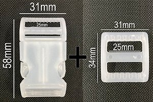 1000 Fecho+1000 Regulador 25mm Transparente Plástico Passador