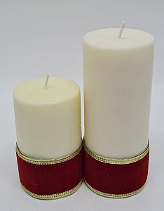 Dupla de Velas Cilíndricas 6x10cm e 6x15cm com Fitas Vermelhas