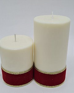 Dupla de Velas Cilíndricas 7,5x10cm e 7,5x15cm com Fitas Vermelhas