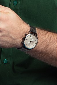 Relógio Masculino Cinza Cristal de Safira