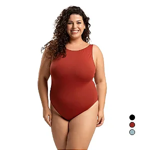 Body Maiô Plus Size Praia Liso Decote Costas Nua Sem Bojo