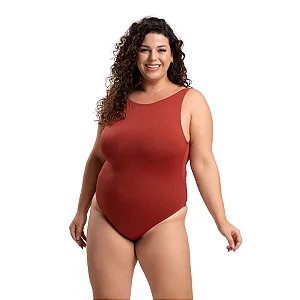 Body Maiô Plus Size Praia Liso Decote Costas Nua Sem Bojo Terracota