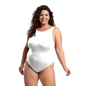 Body Maiô Plus Size Praia Liso Decote Costas Nua Sem Bojo Branco