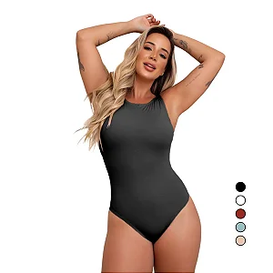 Body Maio Feminino Praia Costa Nua Decote Em V Sem Bojo Preto