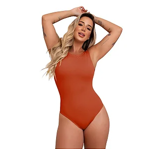 Body Maio Feminino Praia Costa Nua Decote Em V Sem Bojo Terracota