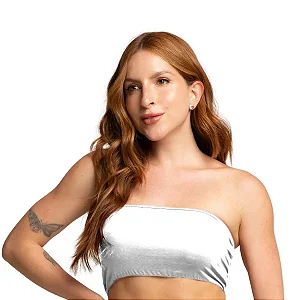 Top Faixa Tomara Que Caia Cropped Microfibra Sem Bojo Branco