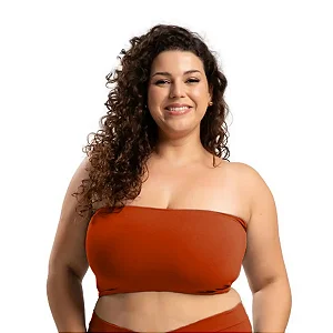 Sutiã Top Faixa Plus Size Microfibra Tomara Q Caia Sem Bojo Terracota