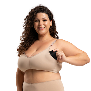 Sutiã Pós-Mastectomia Plus Size Para Usar com Prótese Microfibra Bege