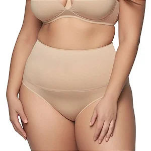 Calcinha Cinta Modeladora Plus Size Cós Alto Fio Bege