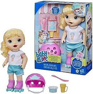 Boneca Baby Alive Roller Skate Patinadora Loira Hasbro F5354