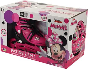 Patins 2 em 1 4 Rodas 32/35 c/ Kit de Proteção Disney Minnie