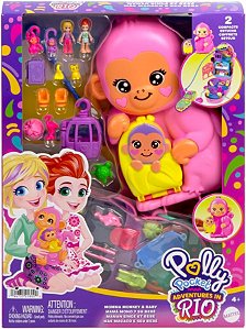 Polly Pocket Mundo Surpresa Mãe Macaco e Bebê Mattel HWP04