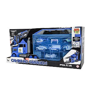 Caminhão Garagem Polícia com 5 Carrinhos e Acessórios DMT7074