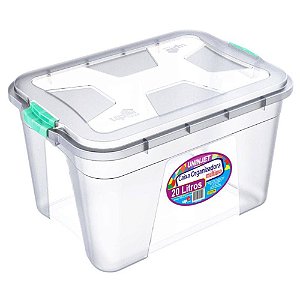 Caixa Organizadora Transparente 20 Litros c/ Travas Coloridas PP 0452 Uninjet