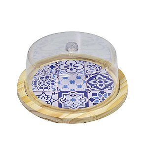 Boleira de Madeira Personalizada Redonda Com tampa Natural 25 Cm Debiasi