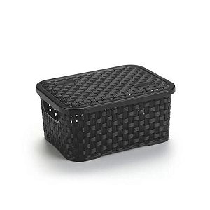 Cesto Rattan Organizador Multiuso C/ Tampa 2,5 Litros Preto Lig BrinK 1614