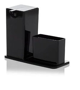 Dispenser Quadrado Plus C/ Porta Esponja Sabão Liquido Preto 1733 Paramount