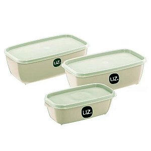 Kit 3 Potes Para Alimentos Branco Plástico 5L/3L/1,5L