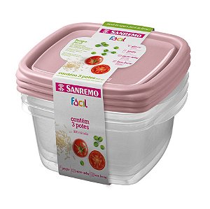 Conjunto 3 Potes Para Armazenar Alimento Plástico 800 ML