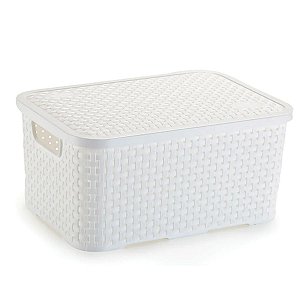 Caixa Organizadora Rattan Médio Branco Com Tampa 8 Litros 	068/B Nitron