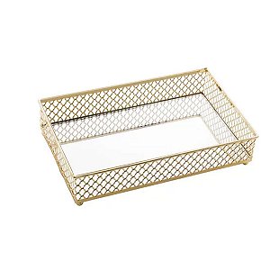 Bandeja de Metal c/ Espelho Barcelona Dourada 21x13x5cm Lyor