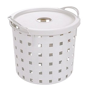 Cesto Redondo Baixo Trançado 19 Litros Branco 015016 Plasutil