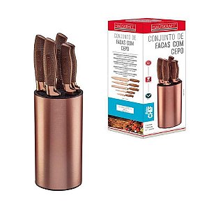 Jogo Conjunto De Facas Com Suporte Gold 6 Peças