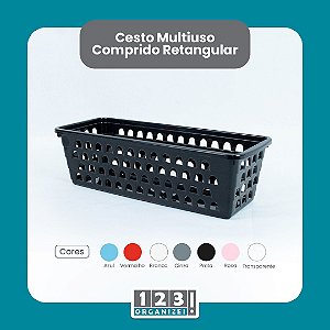 Cesto Multiuso Comprido Retangular Preto 28x11x8 Cm 123Organizei