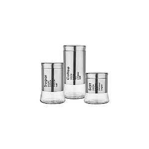Kit 3 Potes Herméticos Vidro e Inox 1,4 L  1,2 L  750 ML
