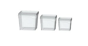 Jogo 3 Potes Organizador Quadrado 250,450,800ml Transparente