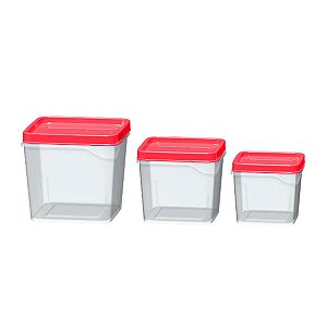 Jogo 3 Potes Quadrados 250ml / 450ml / 800ml Vermelho