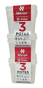 Jogo 3 Potes Quadrado Multiuso PP Transparente 250ML