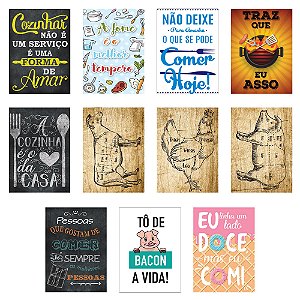 Jogo 11 Placas Decorativas Comidas em MDF 2,5mm 19x28,5cm