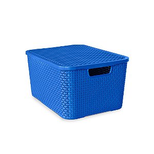 Caixa Organizadora Rattan 7 Litros Multiuso Com Tampa Azul