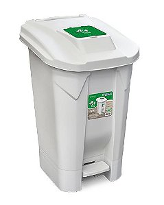 Lixeira Grande Rodas  e Pedal 120Litros Tampa Click Branca