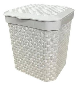 Lixeira Pia Rattan Branca Cozinha C/Tampa Multiuso 05 Lts