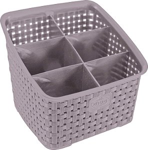 Organizador Multiuso Rattan Com 6 Divisórias Cinza Nitron