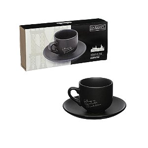 Jogo 6 Xicaras Para Café da Manhã 9 ML  Estampada Preta