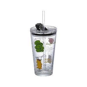 Copo Para Fazer Drinks Com Medidas Receitas  e Canudo Vidro