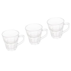 Conjunto 3 Xícaras de Chá Com Alça de Vidro Faces 230ml Lyor