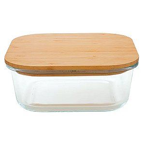 Pote Para Alimentos Quadrado 1100 Ml Com Tampa de Bambu 18Cm