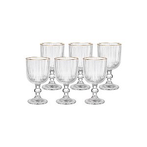 Taça Para Água e Vinho De Vidro Borda Dourada 370ML 6 Peças