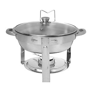 Rechaud Inox Para Servir Redondo 7 Litros Tampa de Vidro