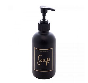 Porta Sabonete Liquido Vidro Fosco Pump Plástico Preto 250ML