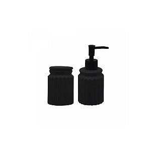 Conjunto 2 Peças Dispenser Para Banheiro de Cerâmica Preto