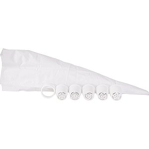 Kit 5 Bicos de Confeitar Russos + Saco Confeiteiro Branco